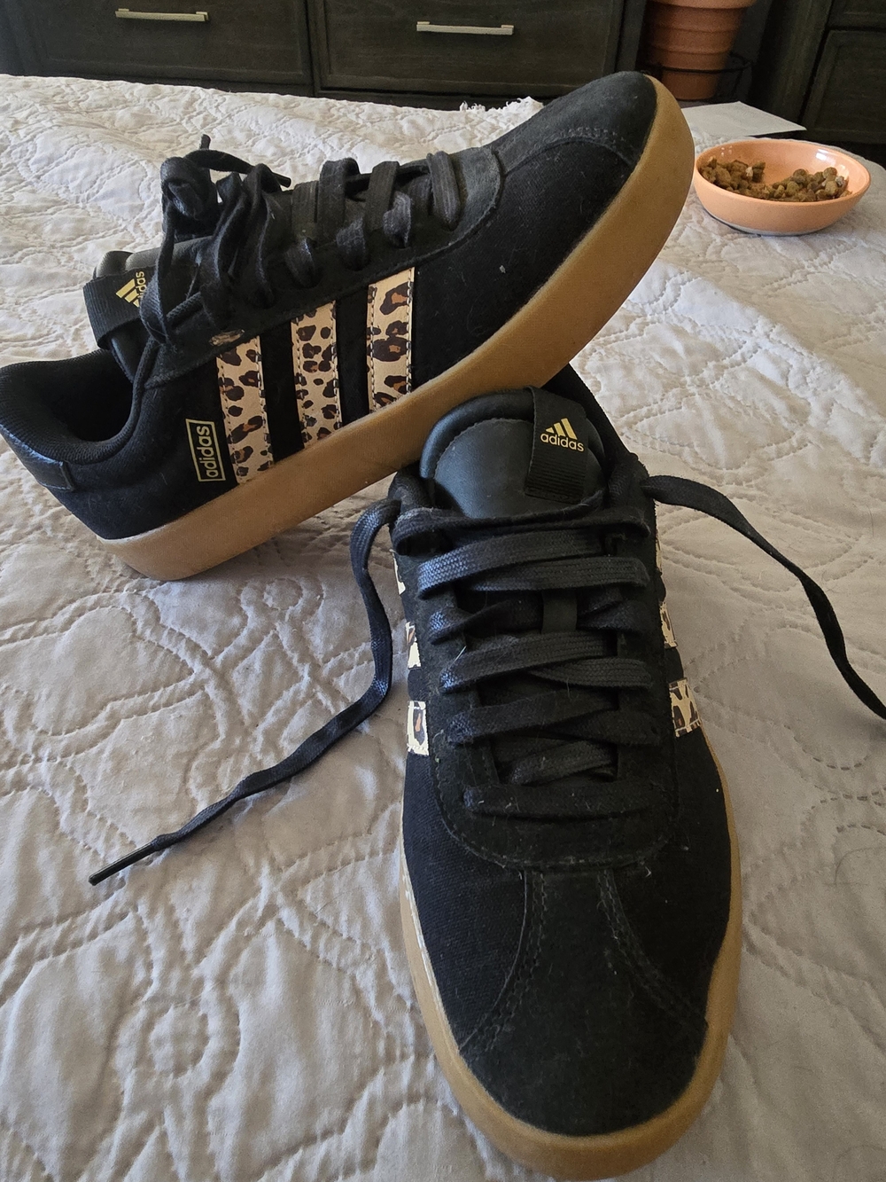 adidas Black Sneakers with Leopard-Print Stripes and Gum Sole - Picture 4 of 5